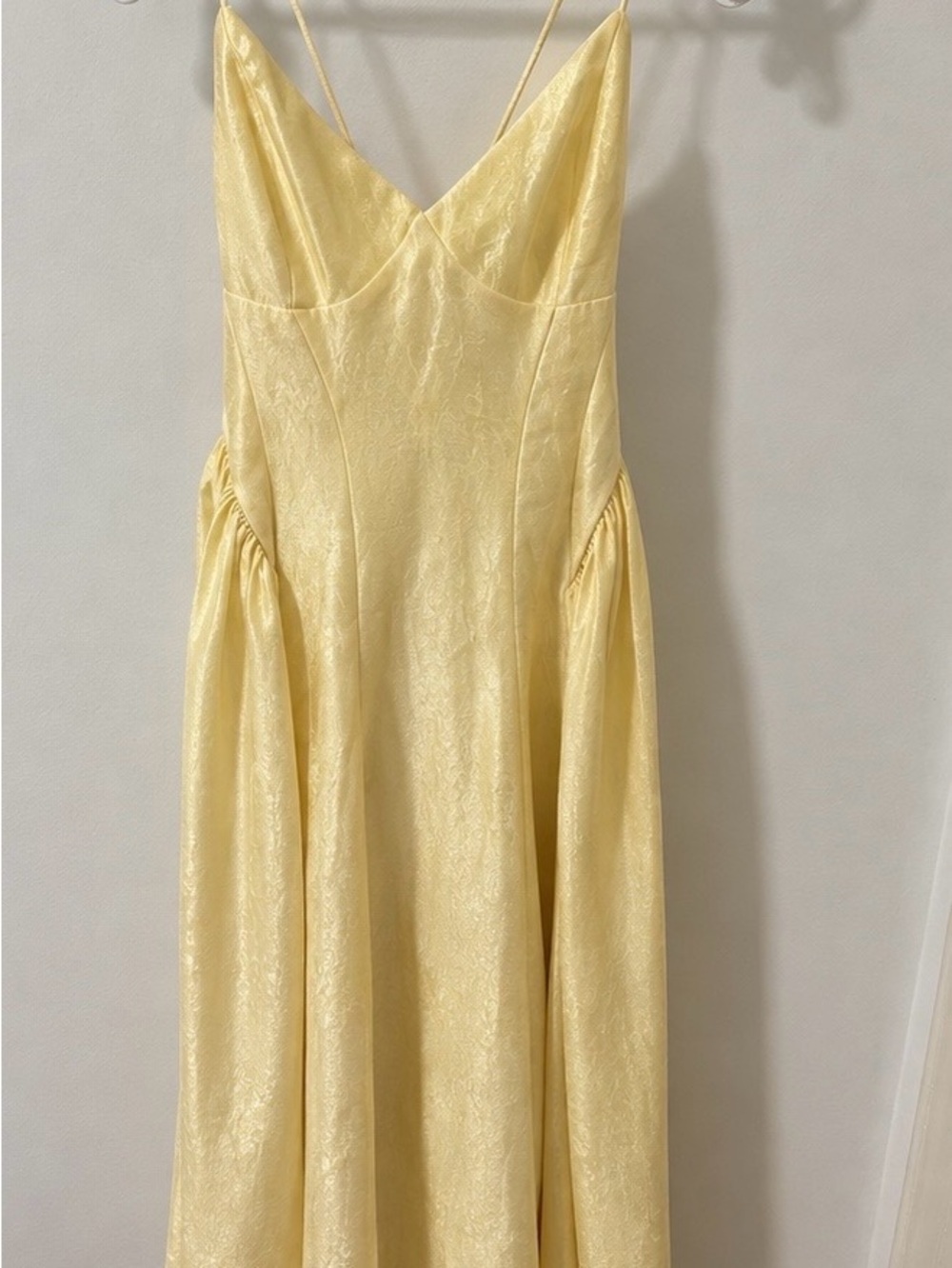 Lulu's Pale Yellow Satin Maxi Slip Dress